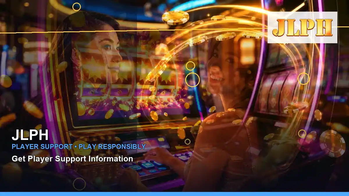 JLPH lucky reels online slot games featuring an adult Filipina casino host with a left-diagonal composition